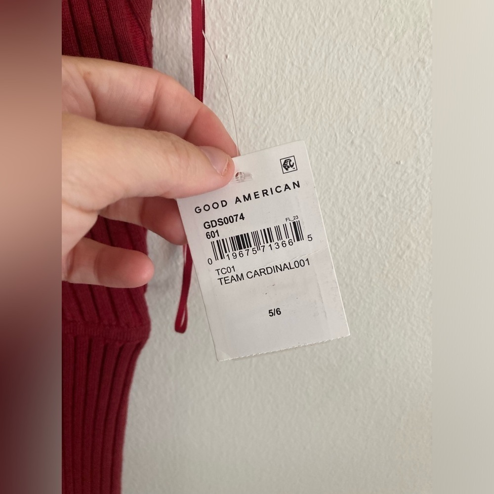 Good American Ribbed Midi Keyhole Dress Stretch in Team Cardinal 5/6 NWT - Picture 11 of 11